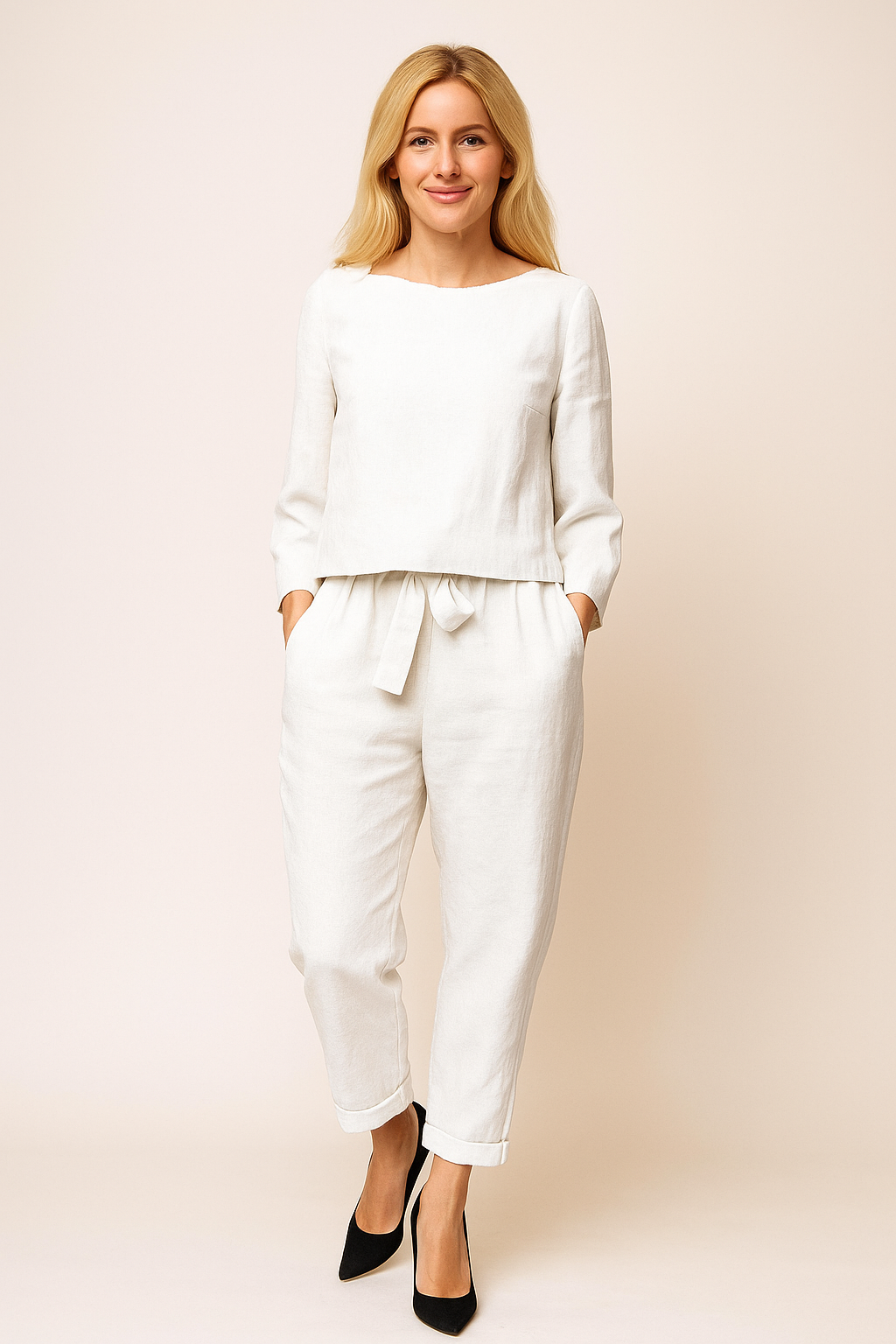 Long Sleeve Linen Blend Set – Slim-Fit Shirt & Pencil Pants