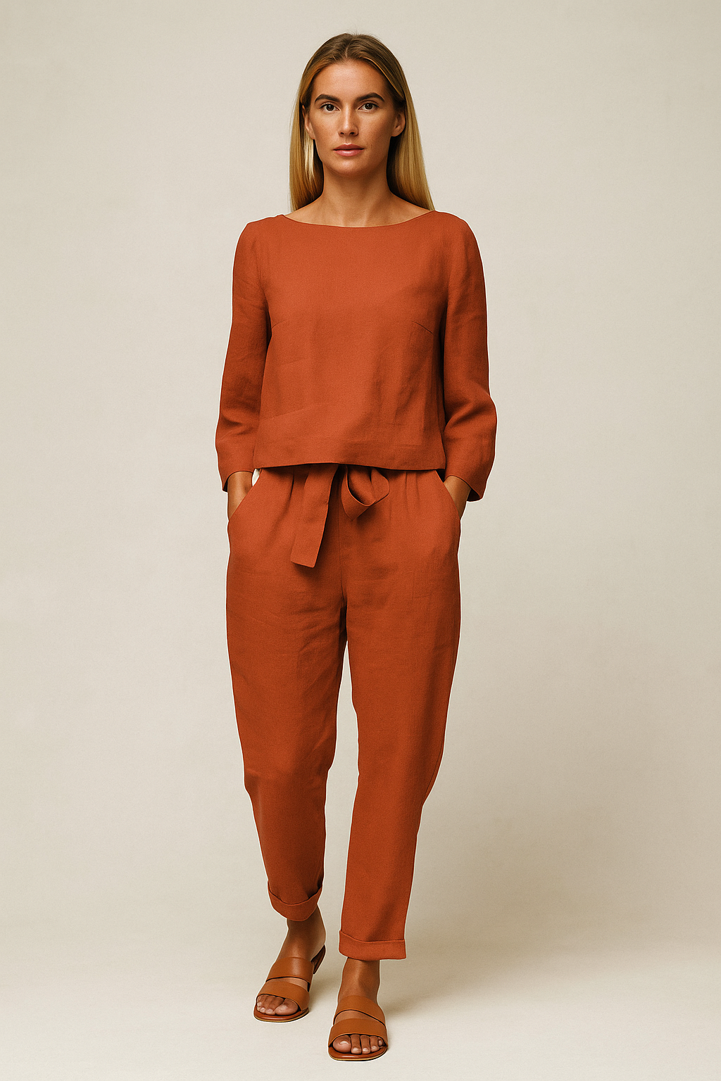 Long Sleeve Linen Blend Set – Slim-Fit Shirt & Pencil Pants