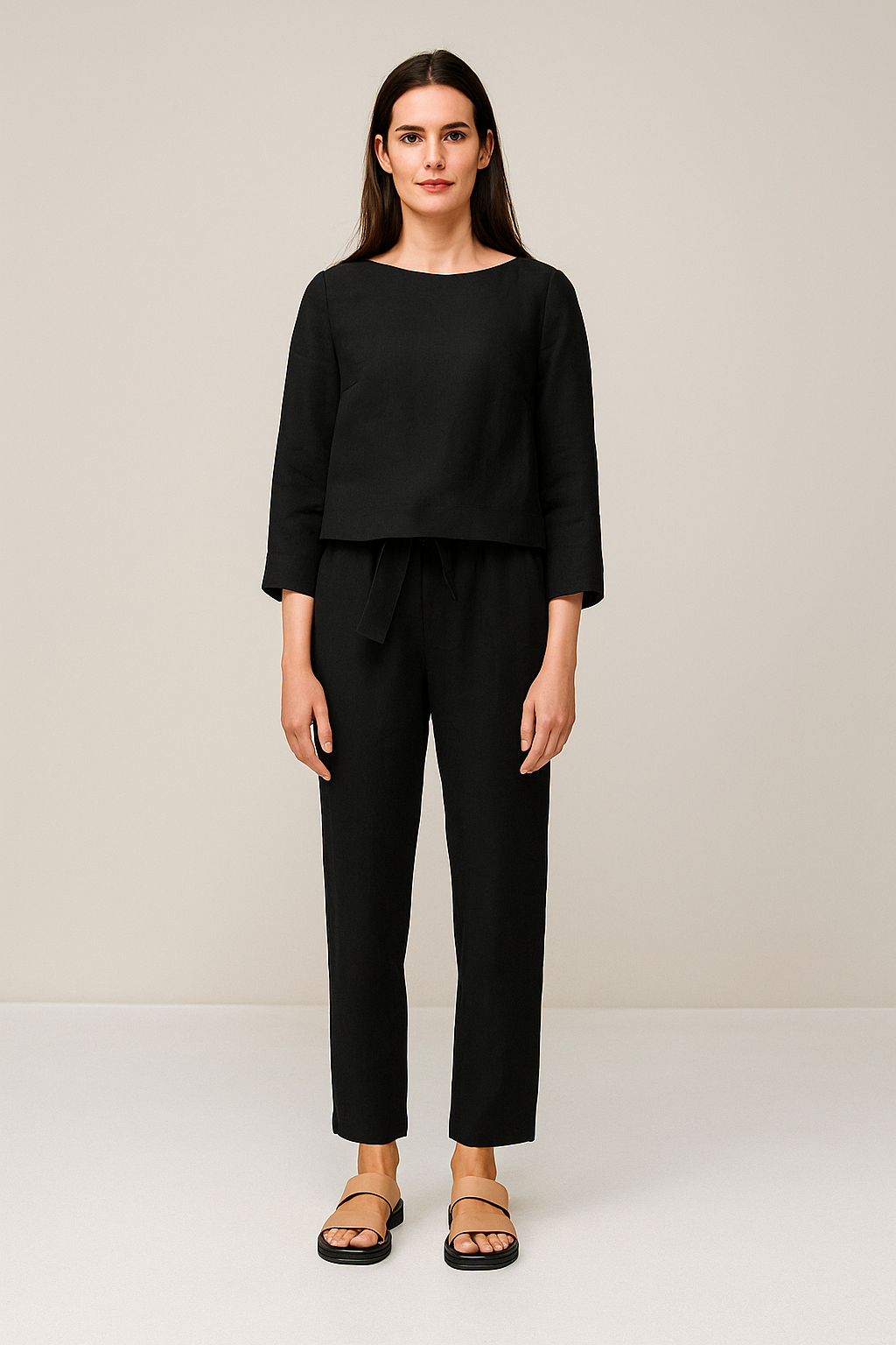 Long Sleeve Linen Blend Set – Slim-Fit Shirt & Pencil Pants