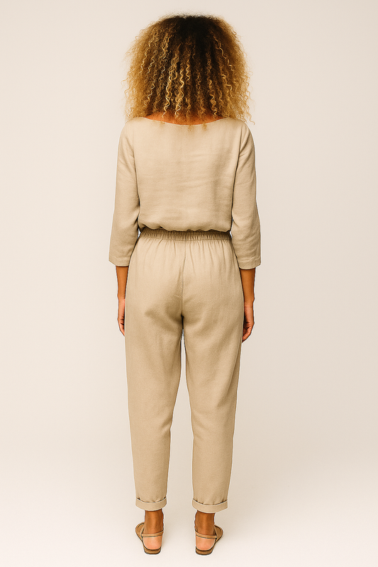 Long Sleeve Linen Blend Set – Slim-Fit Shirt & Pencil Pants