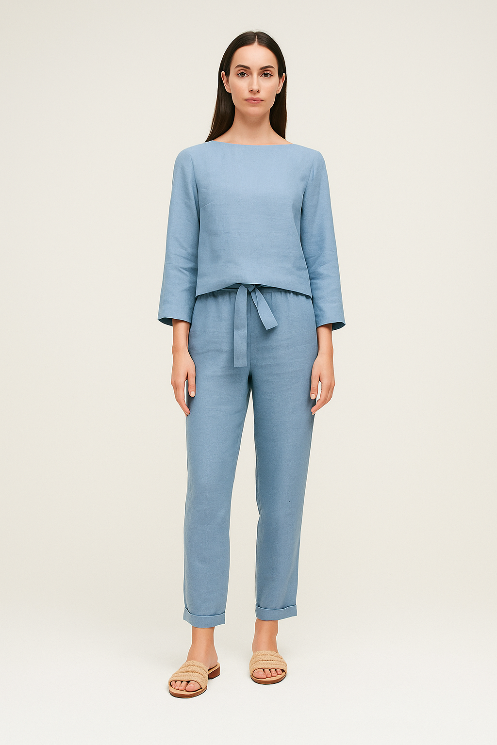 Long Sleeve Linen Blend Set – Slim-Fit Shirt & Pencil Pants