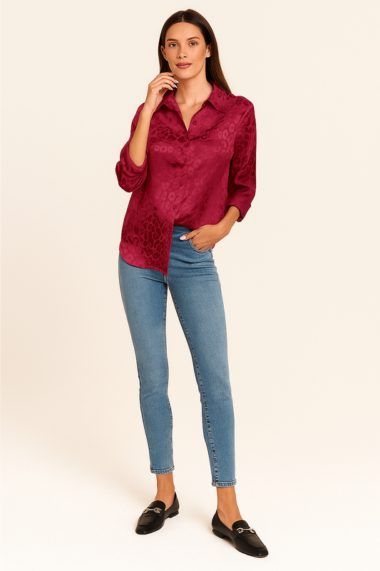 Satin Leopard Print Blouse – Tailored Fit, Silky Finish