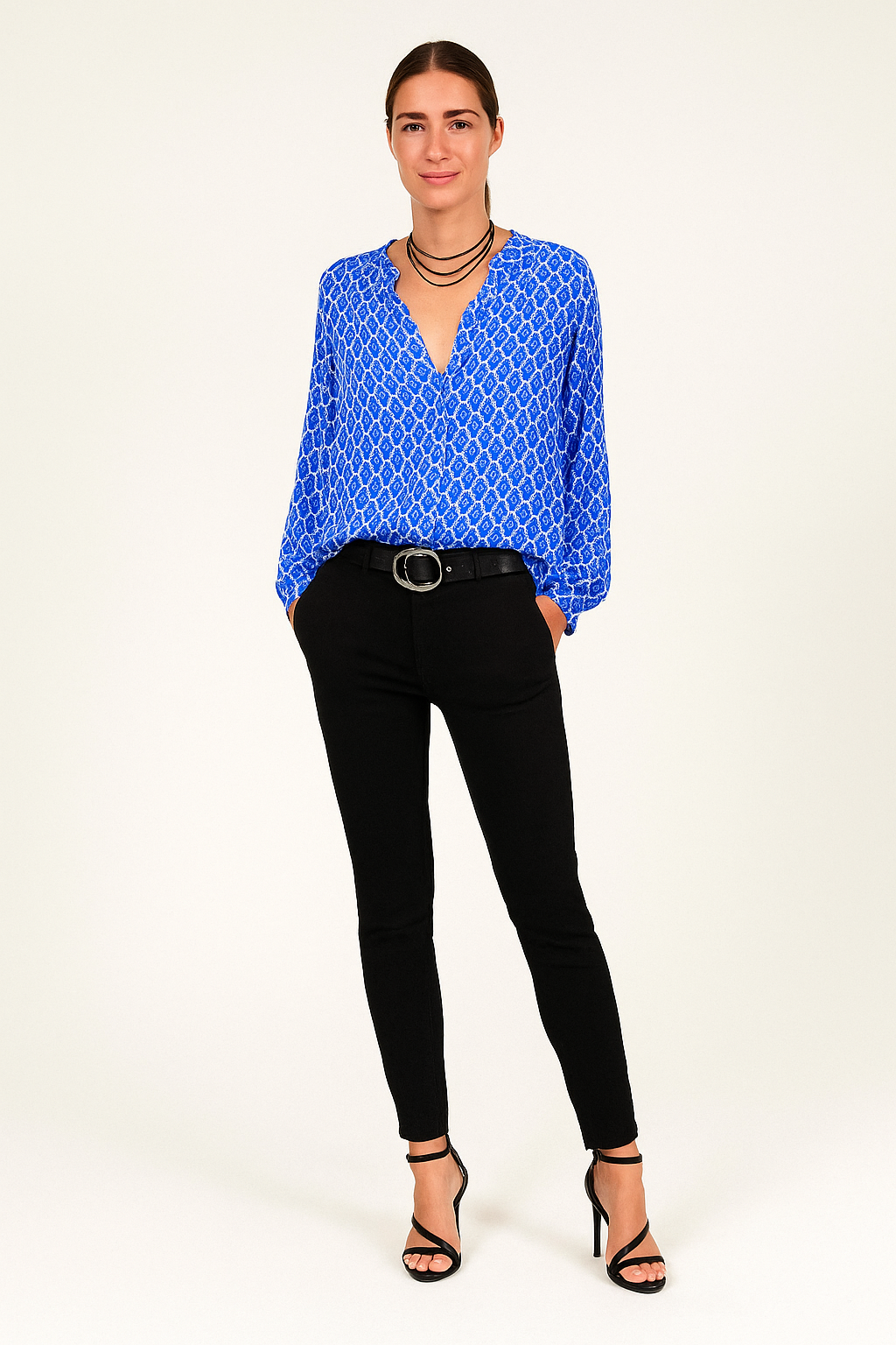 V Neck Long Sleeve Blouse