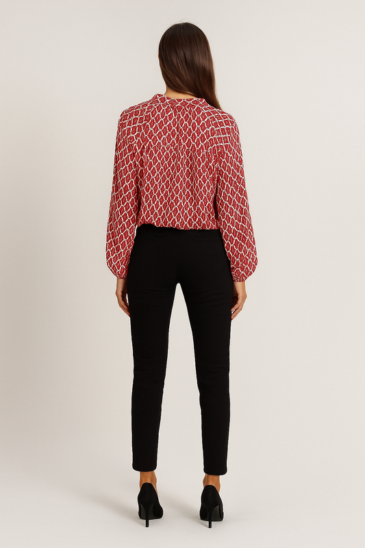 V-Neck Long Sleeve Blouse – Refined Silhouette, Soft Draping