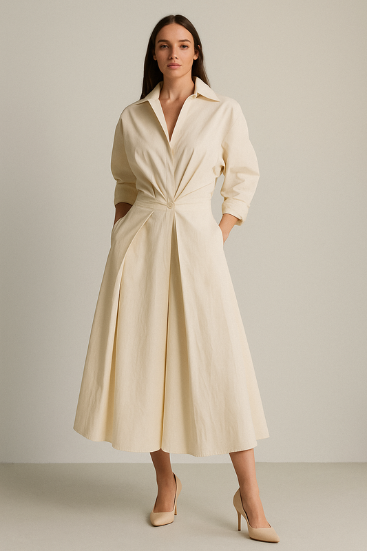 Vintage-Inspired A-Line Dress – Lightweight Fabric, Flattering Waistline