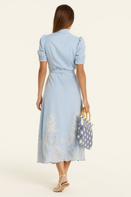 Embroidered A-Line Midi Dress – Soft Fiber Blend, All-Season Fit