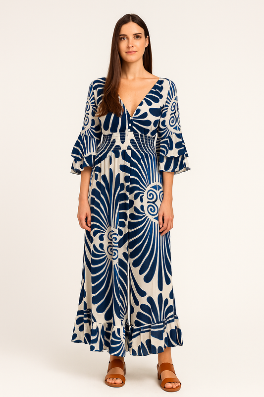 Floral Ruffle Jumpsuit – Vintage-Inspired Style in Lightweight Fabric