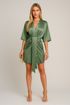 Satin Bodycon Draped V Neck Dress