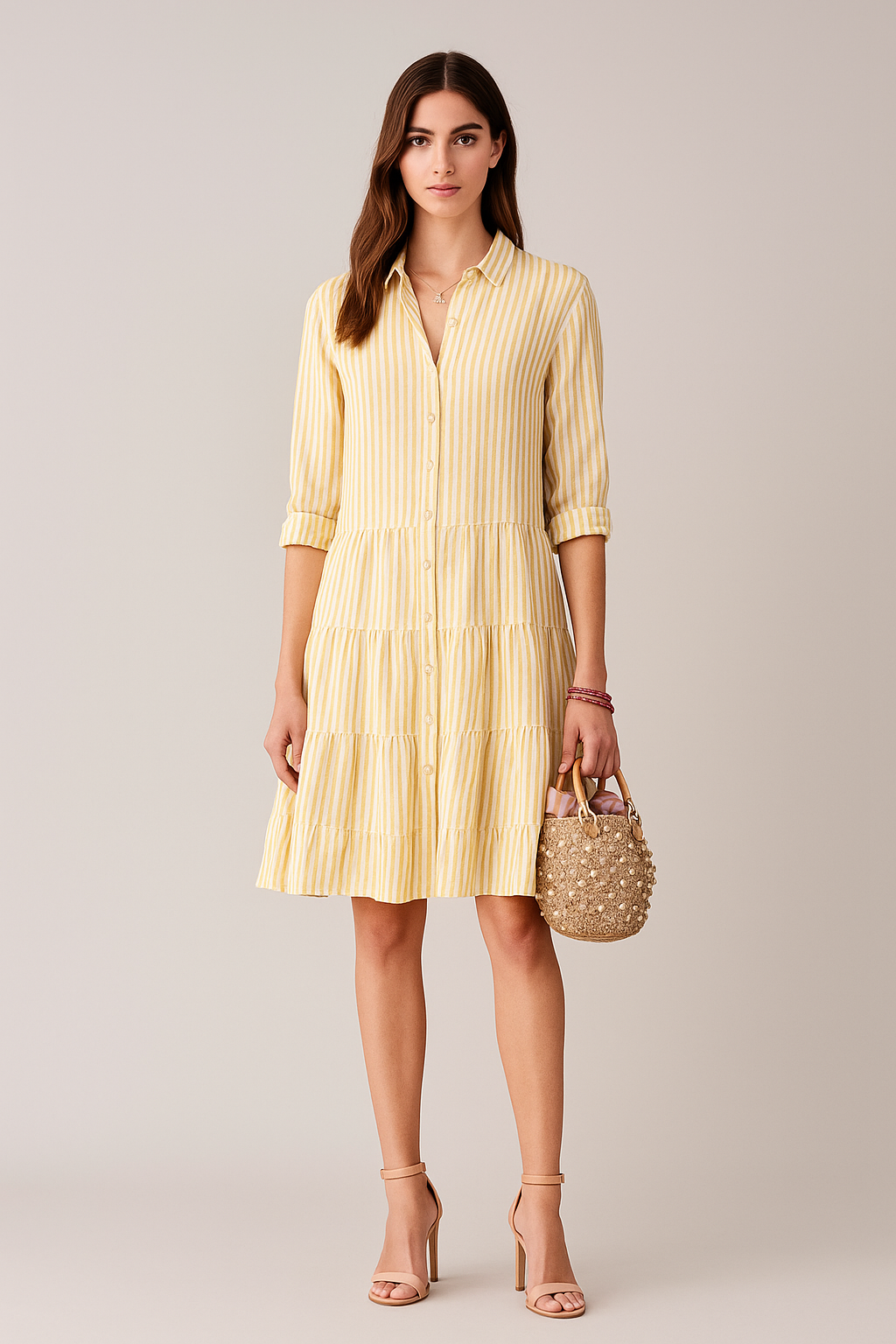 Tiered Shirt Dress – Button-Down with Collared Neckline