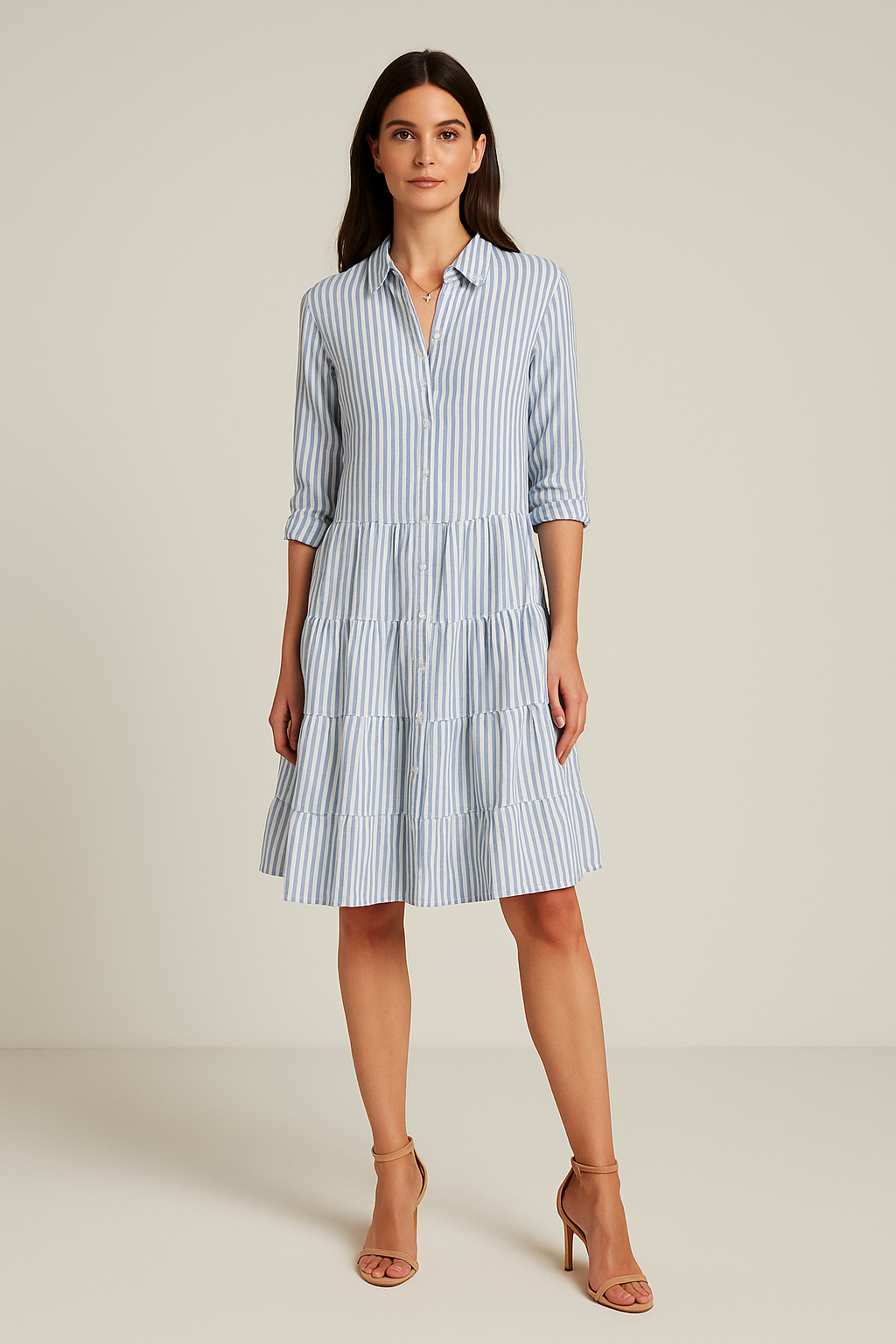 Tiered Shirt Dress – Button-Down with Collared Neckline