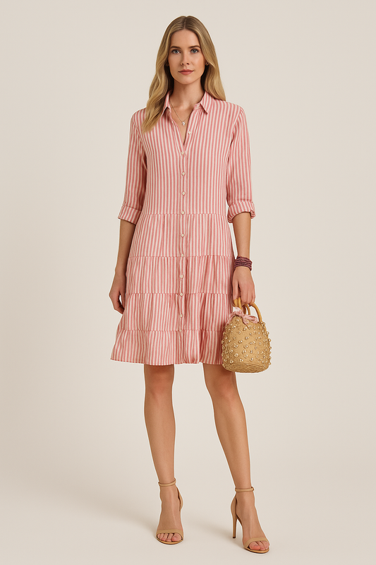 Tiered Shirt Dress – Button-Down with Collared Neckline