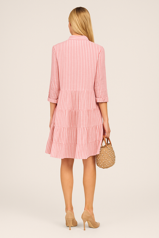Tiered Shirt Dress – Button-Down with Collared Neckline