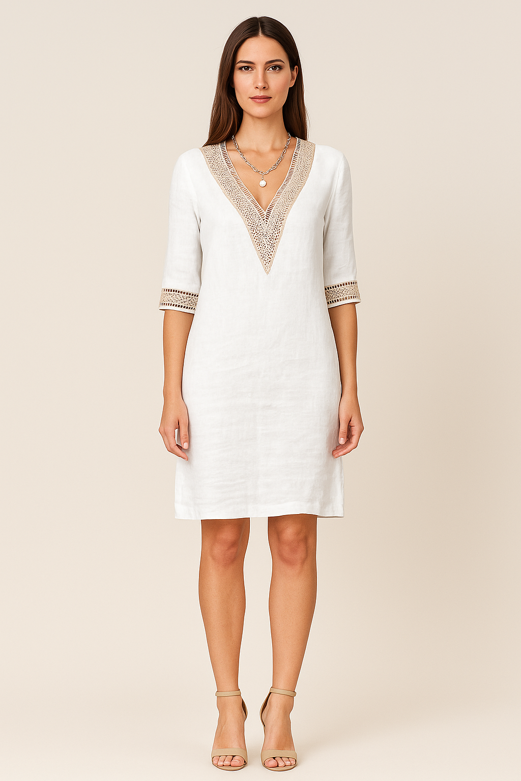 Lightweight V-Neck Dress with Lace Detailing – Breezy Elegance