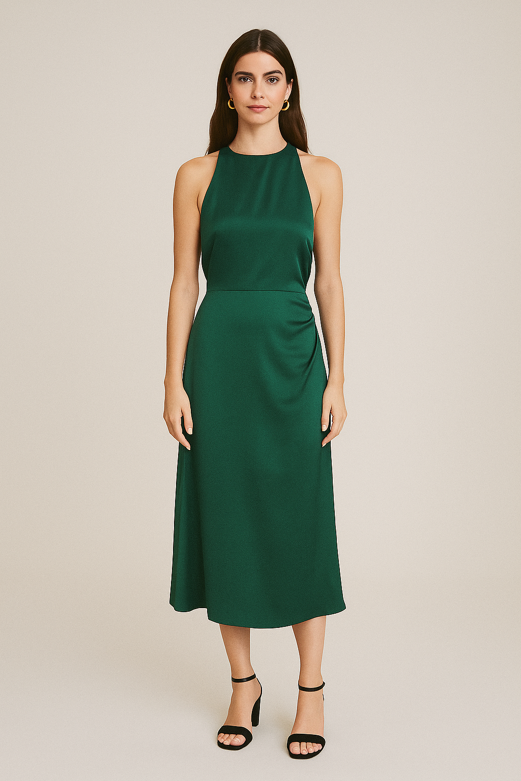 Cowl Neck Satin Maxi Dress – Backless Criss-Cross Elegance