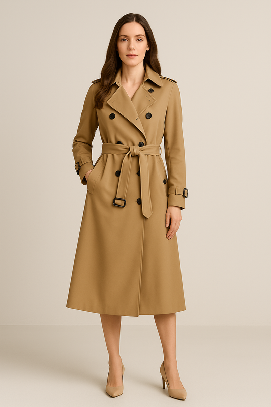 Women’s Double-Breasted Trench Coat – Classic Belted Fit