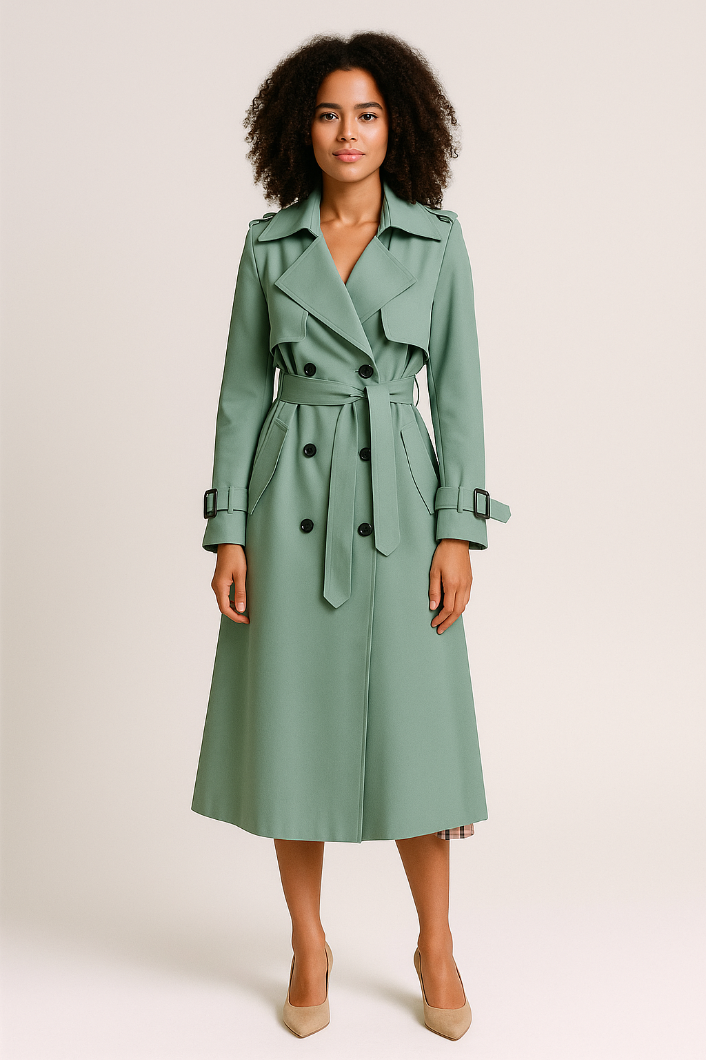 Women’s Double-Breasted Trench Coat – Classic Belted Fit