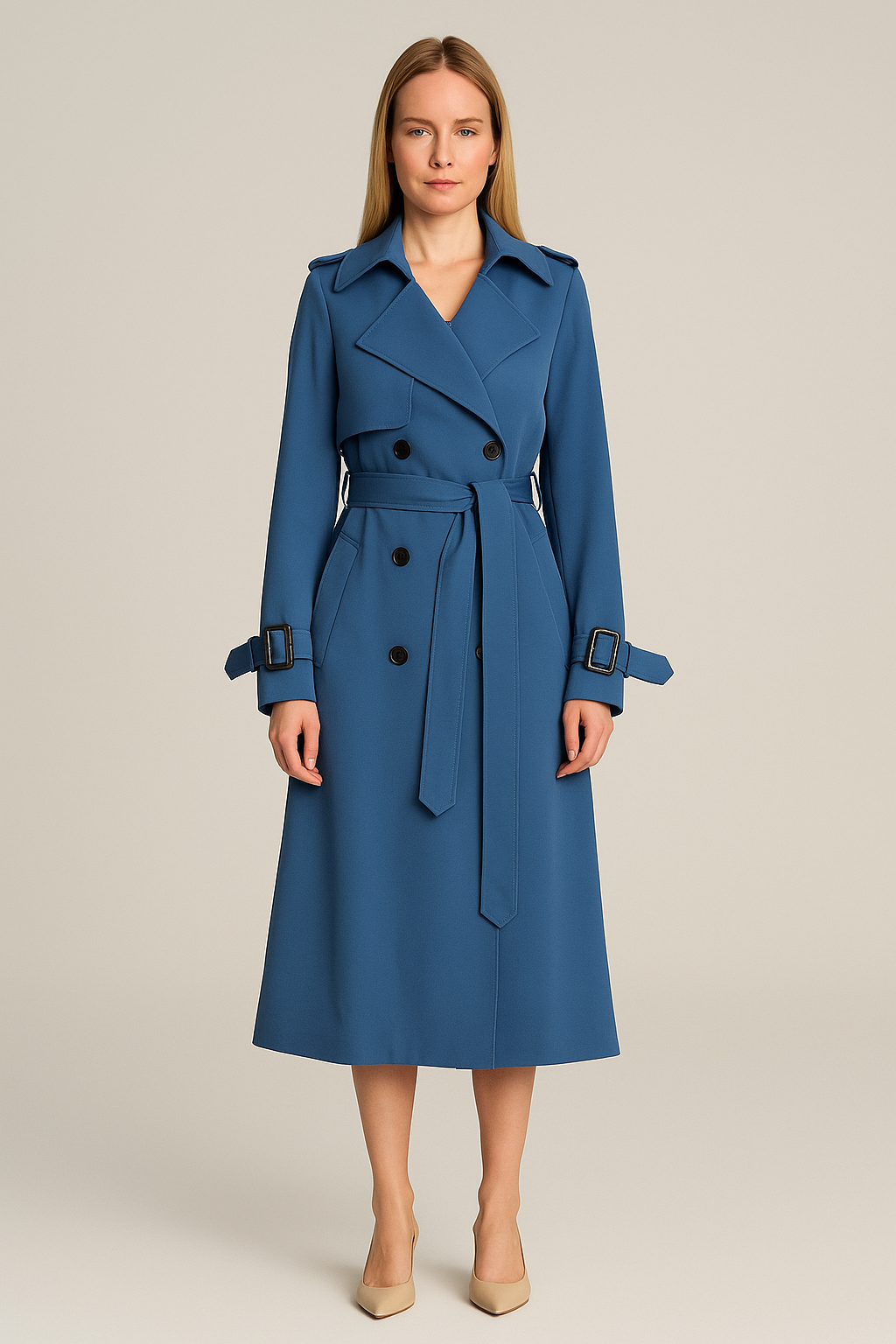 Women’s Double-Breasted Trench Coat – Classic Belted Fit