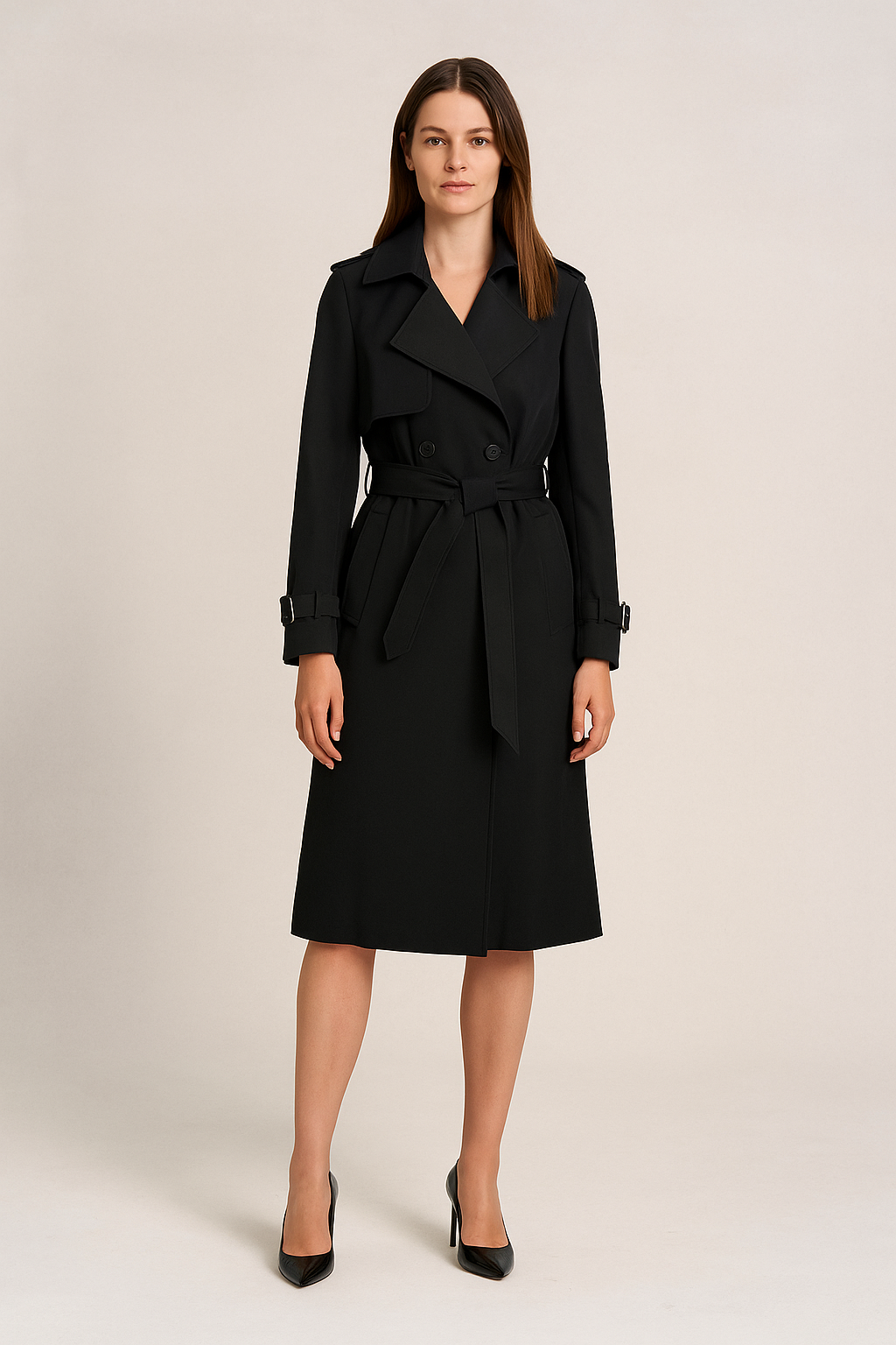 Women’s Double-Breasted Trench Coat – Classic Belted Fit