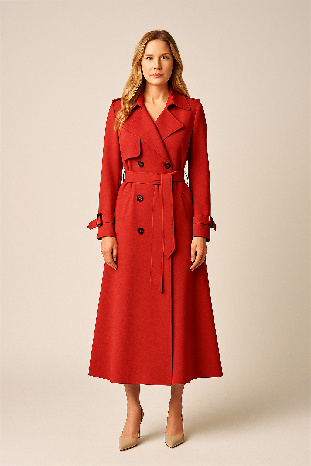 Women’s Double-Breasted Trench Coat – Classic Belted Fit