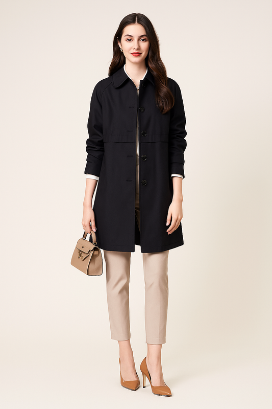 Women’s Trench Coat – Tailored Fit – Classic Collar – Mid-Thigh Length