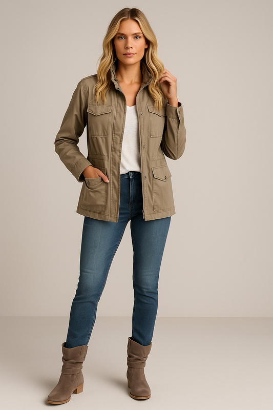 Women’s Utility Cargo Jacket – Relaxed Fit – Multi-Pocket – Everyday Outdoor Essential