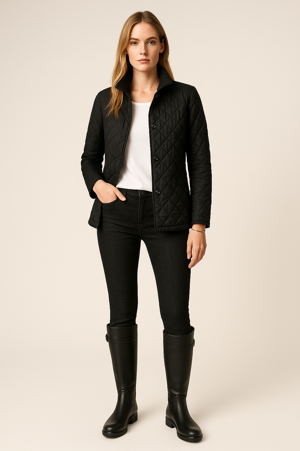 Light Quilted Coat with Button Front