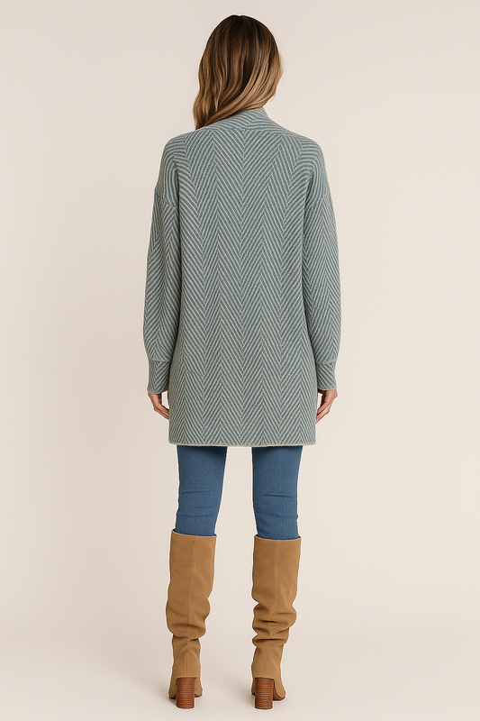 Knit Cardigan – Relaxed Fit – Open Front – Herringbone Pattern