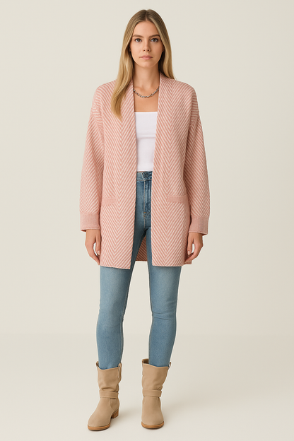 Knit Cardigan Relaxed Fit Herringbone