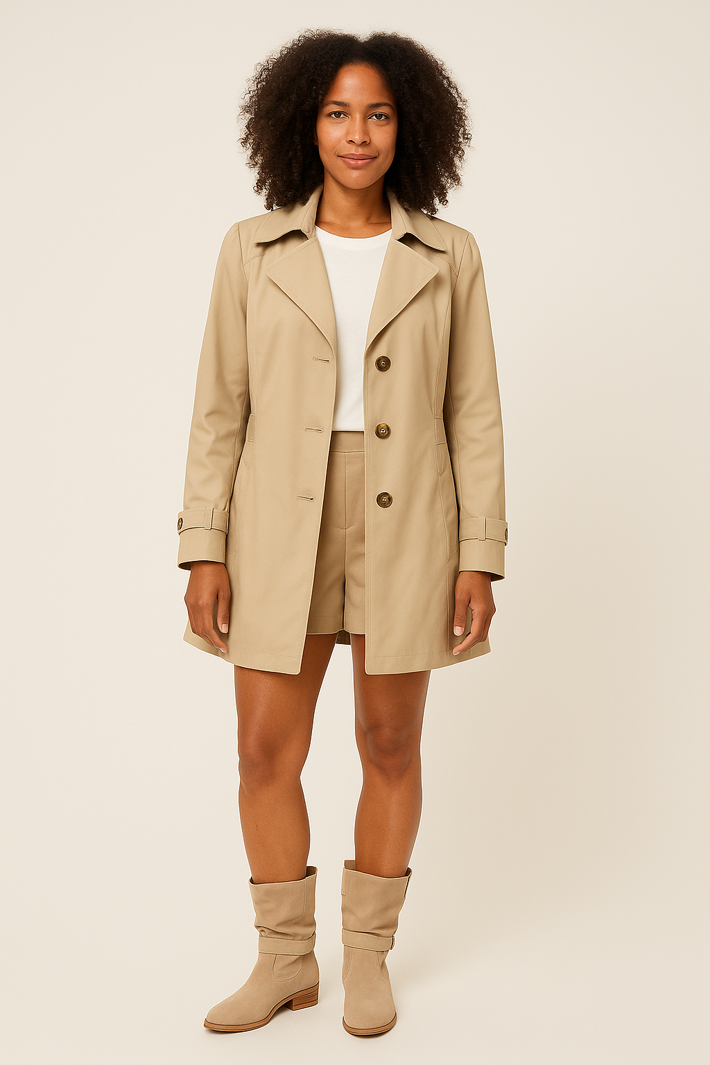 Single-Breasted Trench Coat – Regular Fit – Notched Lapel – Knee-Length