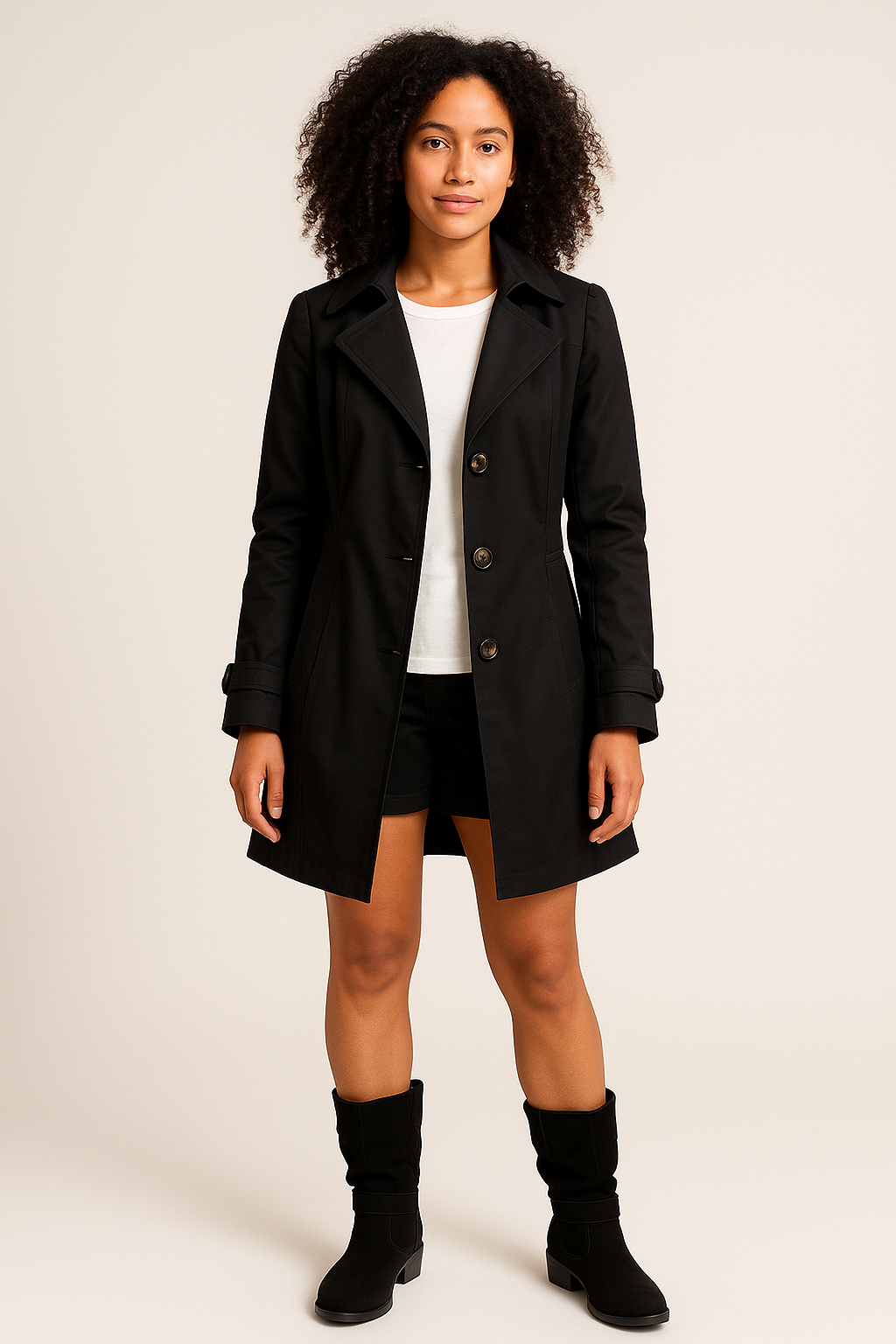 Single-Breasted Trench Coat – Regular Fit – Notched Lapel – Knee-Length