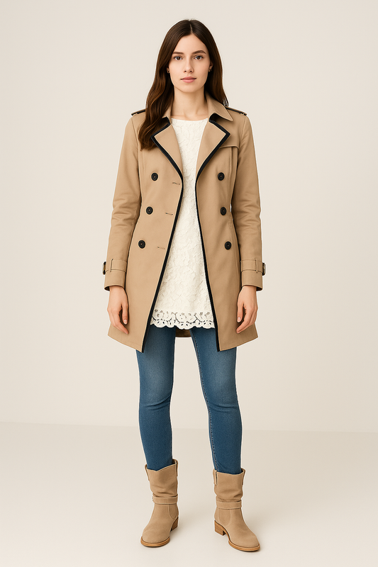 Women’s Trench Coat – Slim Fit – Double-Breasted – Knee Length