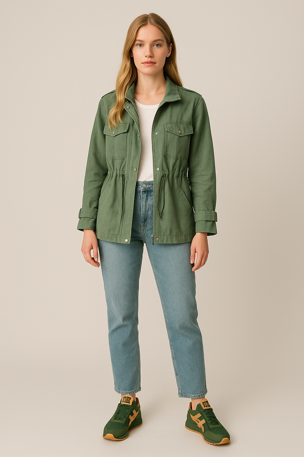 Women’s Jacket – Relaxed Fit – Zipper Front – Adjustable Waist