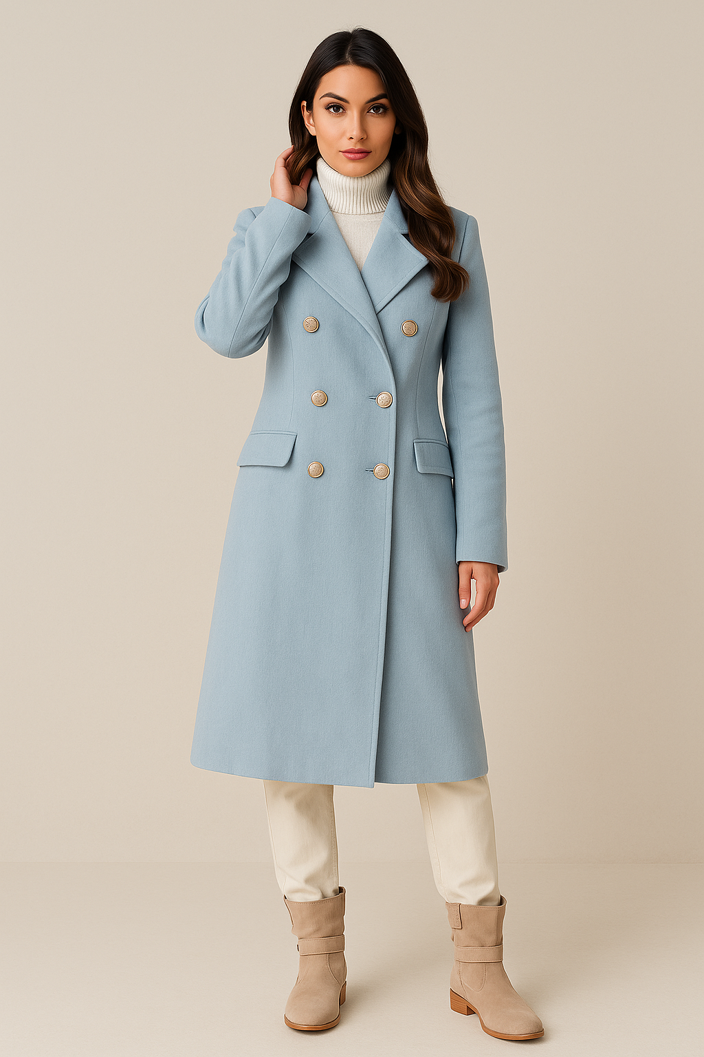 Lapel Collar Coat – Double-Breasted – Fitted