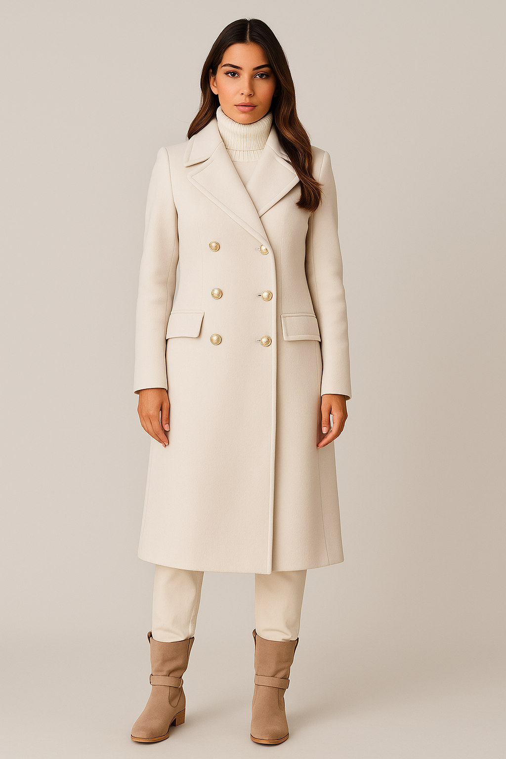 Lapel Collar Coat – Double-Breasted – Fitted