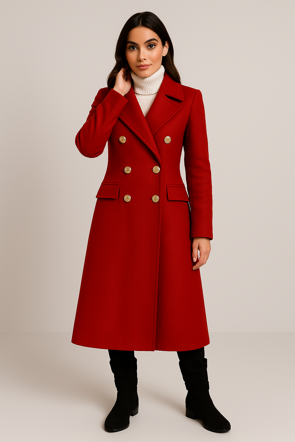 Lapel Collar Coat – Double-Breasted – Fitted