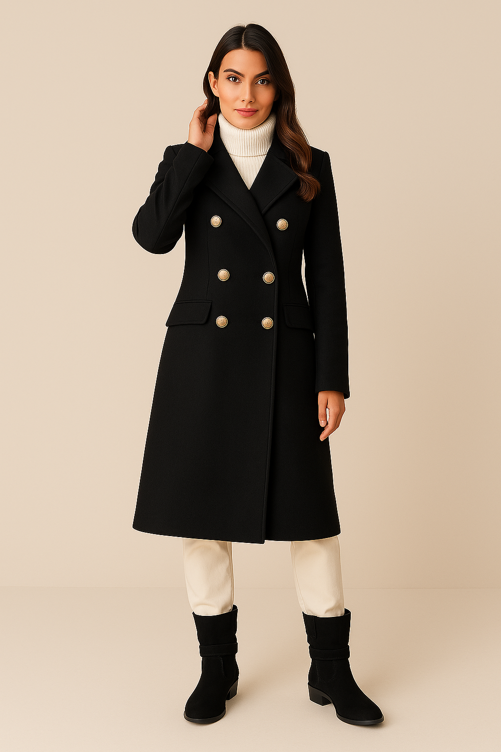 Lapel Collar Coat – Double-Breasted – Fitted