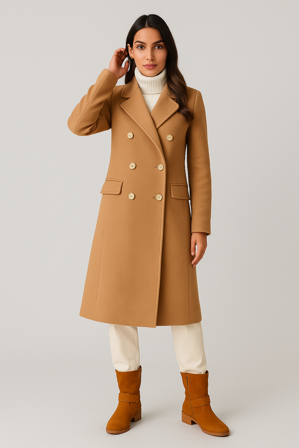 Lapel Collar Coat – Double-Breasted – Fitted