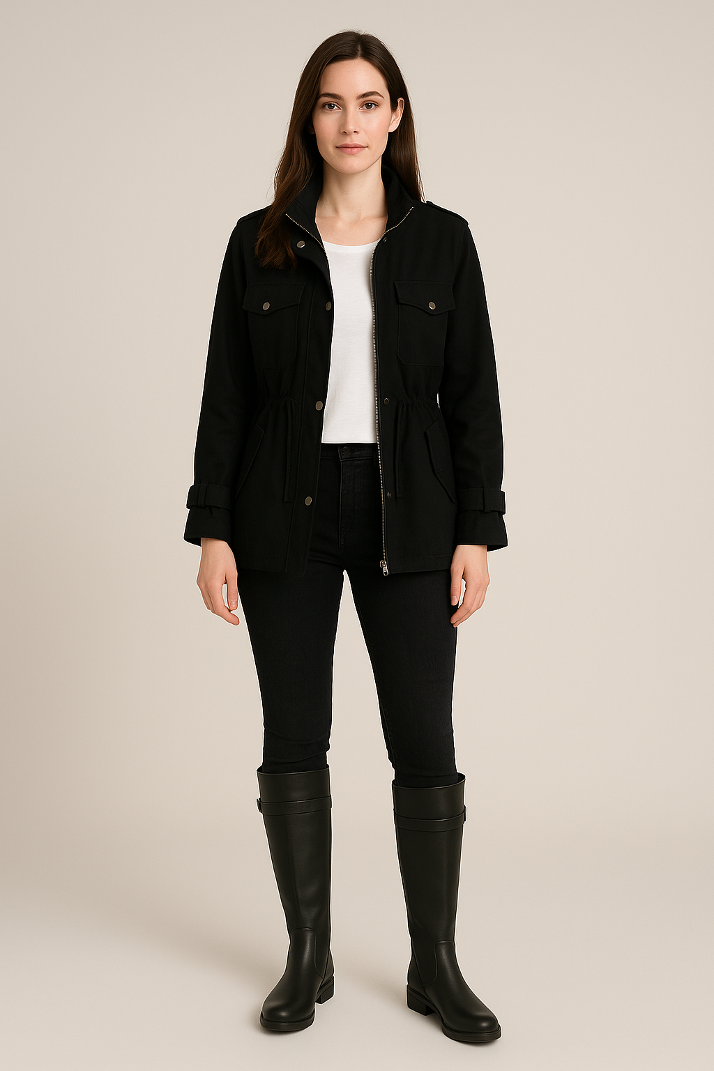 Women’s Jacket – Relaxed Fit – Zipper Front – Adjustable Waist