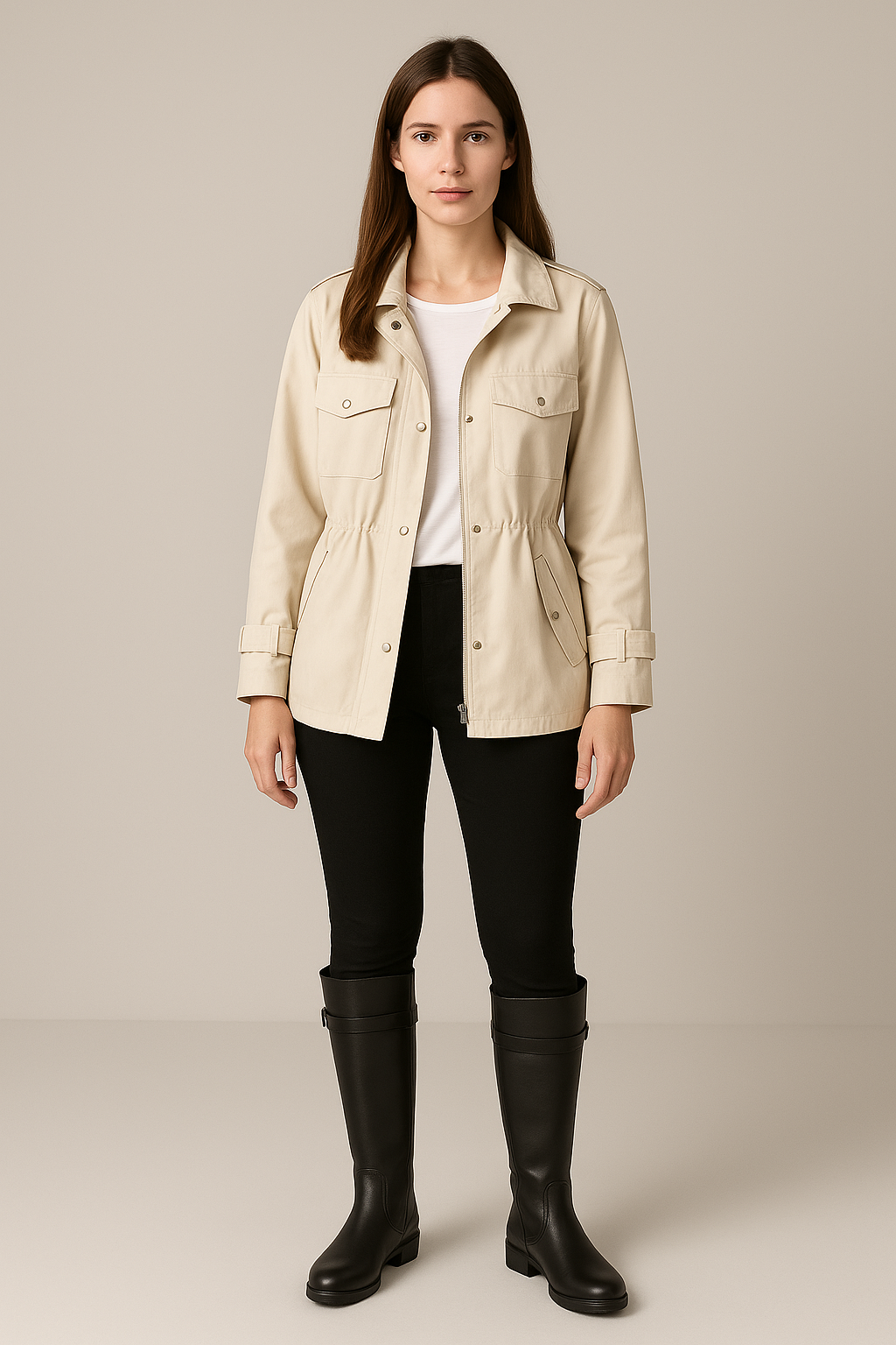 Women’s Jacket – Relaxed Fit – Zipper Front – Adjustable Waist