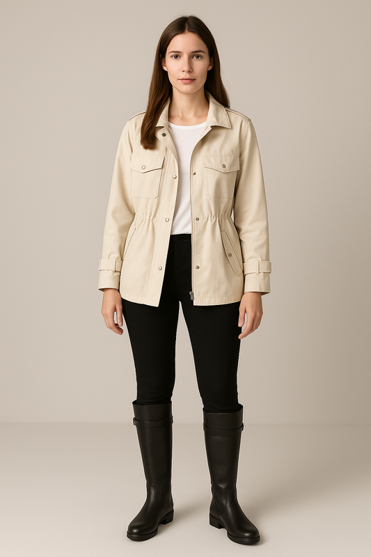 Women’s Jacket – Relaxed Fit – Zipper Front – Adjustable Waist