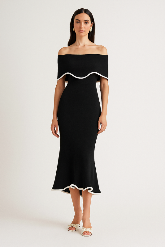 Knit Dress – Slim Fit – Maxi Length – Cold Shoulder Detail