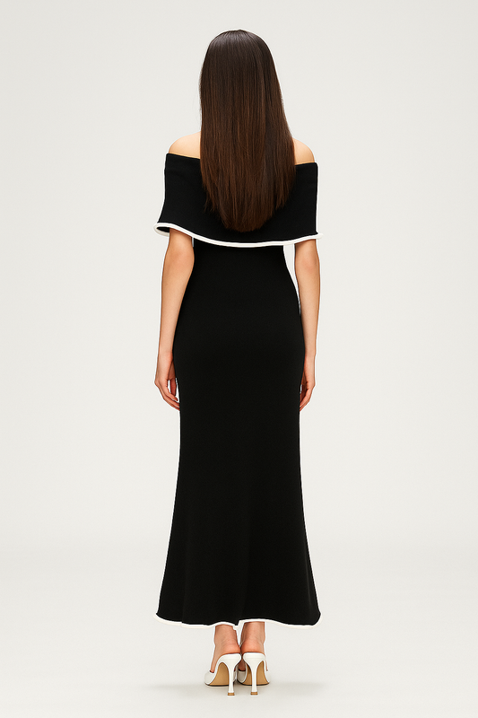 Knit Dress – Slim Fit – Maxi Length – Cold Shoulder Detail