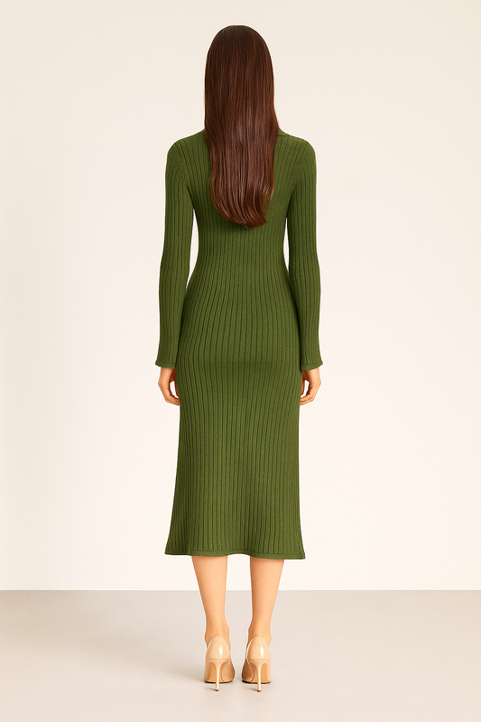 Knit Dress – Regular Fit – Midi Length – Asymmetrical Button Detail
