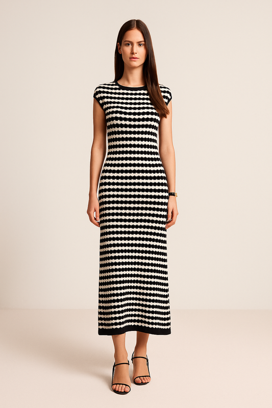 Knit Dress – Regular Fit – Maxi Length – Contrast Binding