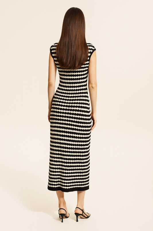 Knit Dress – Regular Fit – Maxi Length – Contrast Binding