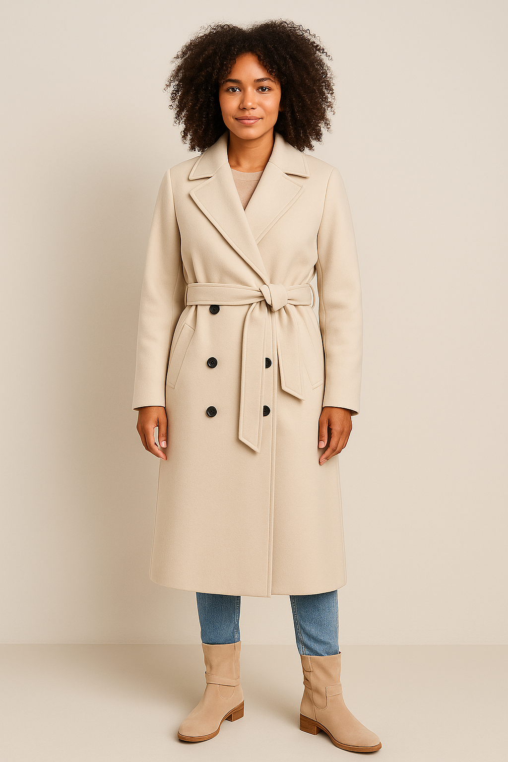 Overcoat – Relaxed Fit – Belted – Double-Breasted