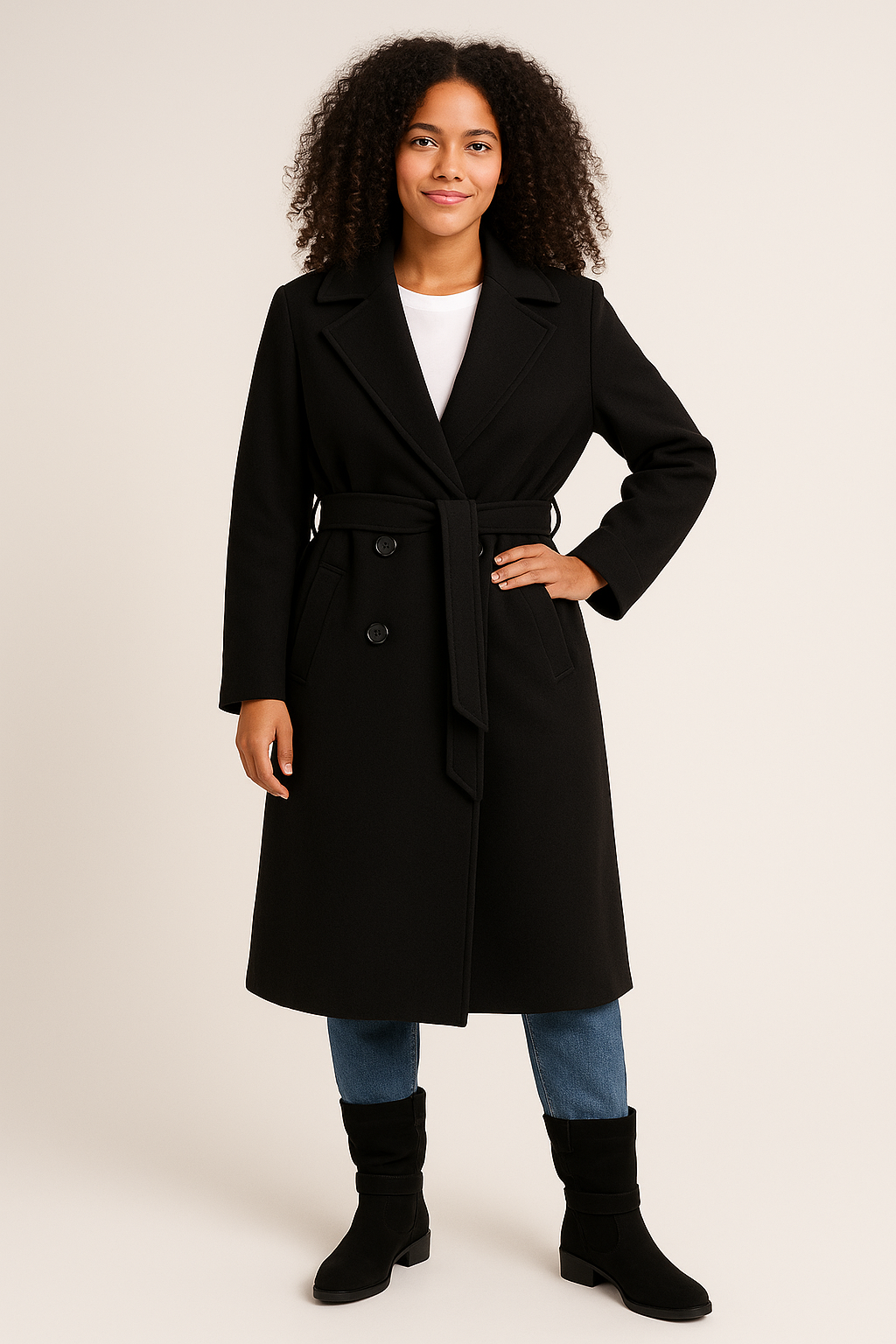 Overcoat – Relaxed Fit – Belted – Double-Breasted