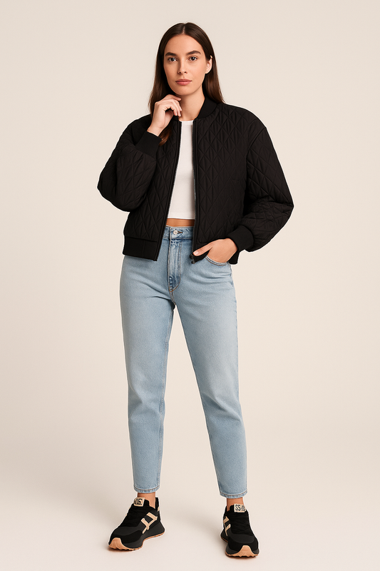 Quilted Bomber – Zip Front – Ribbed Trim – Lightweight Layer