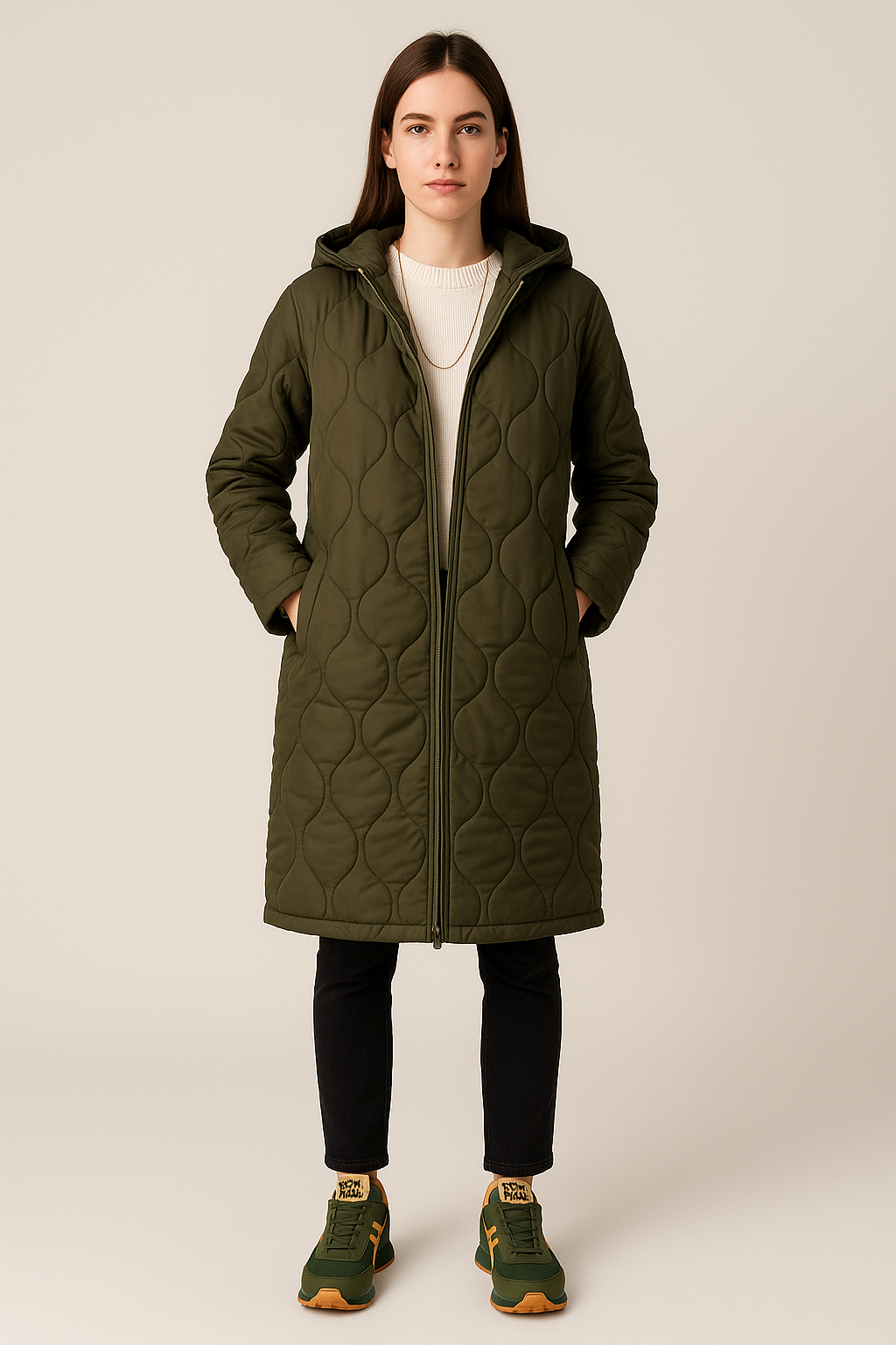 Quilted Coat – Hooded – Full Zip – Longline Layer