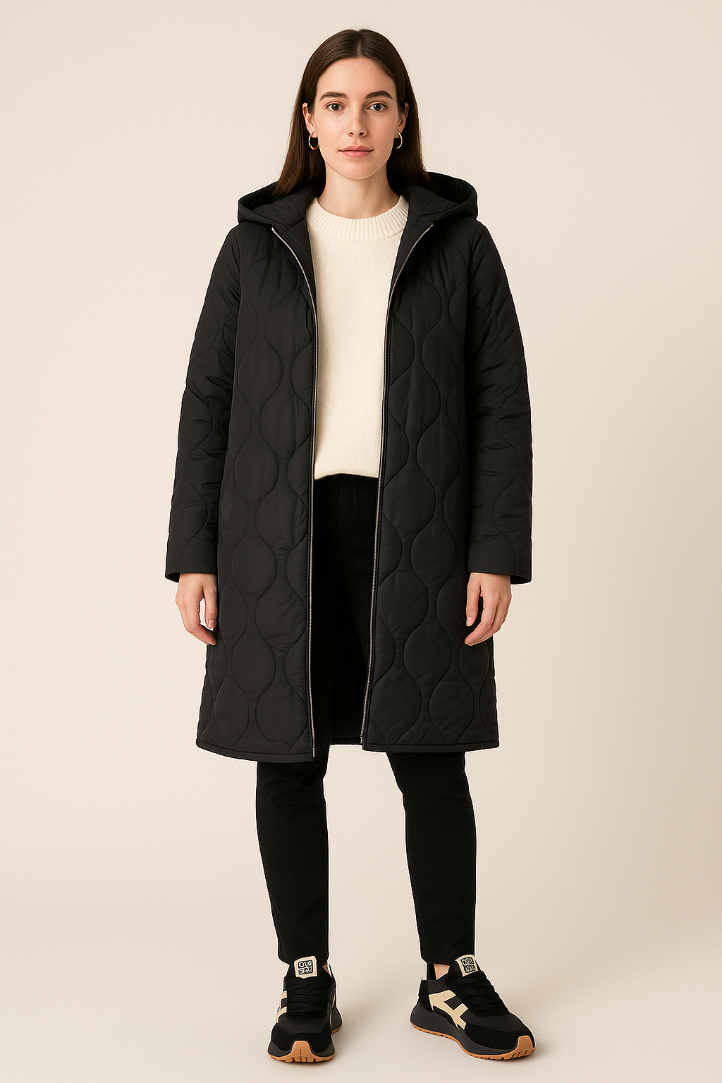 Quilted Coat – Hooded – Full Zip – Longline Layer